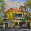 Van Mieu Street Corner - Vietnamese Oil Painting by artist Pham Hoang Minh