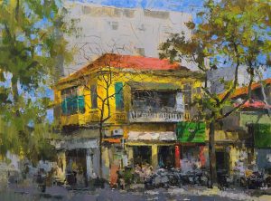 Van Mieu Street Corner - Vietnamese Oil Painting by artist Pham Hoang Minh