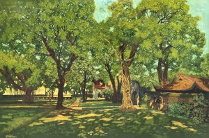 The Green Temple of Literature - Lacquer Painting by Artist Chu Viet Cuong