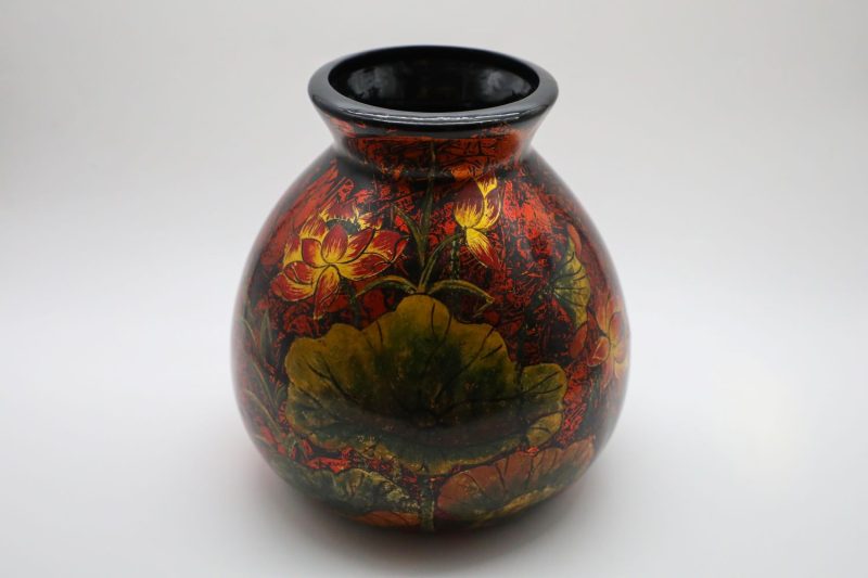 Vase of Night Lotus 01 - Vietnamese Ceramic Vase by Artist Dinh Thi Thanh