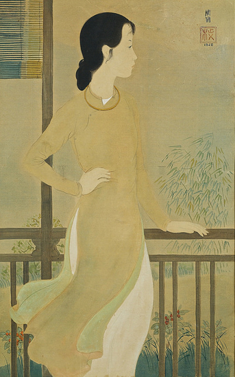 Vietnam Most Famous Paintings - Elegant Lady Overlooking the Balcony