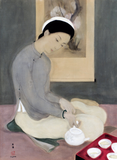 Vietnam Most Famous Paintings - Elegant Lady Pouring Tea