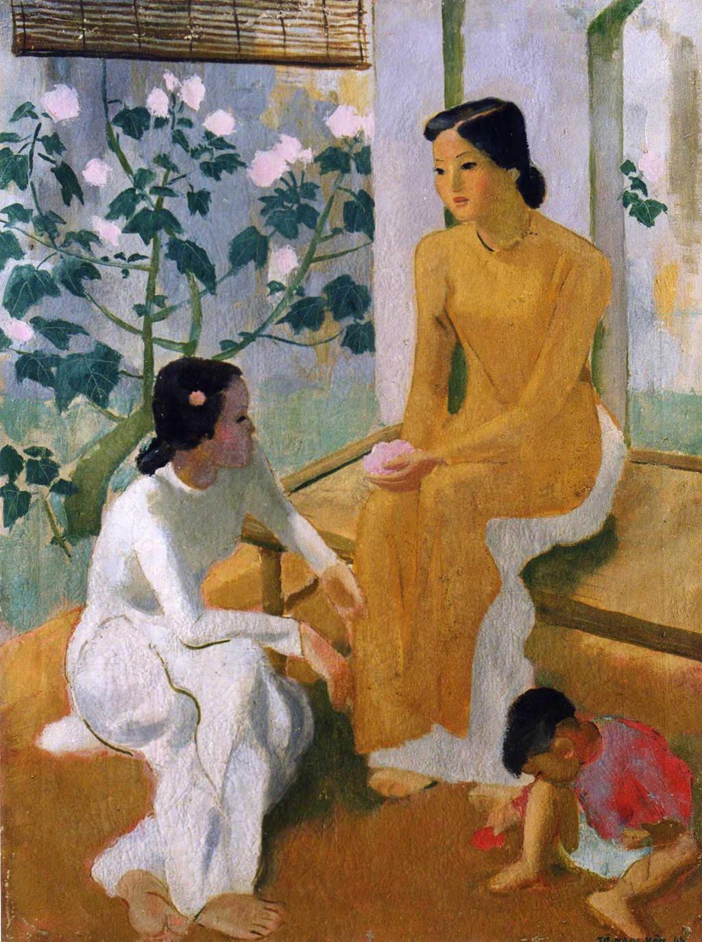 Vietnam Most Famous Paintings - Two Young Ladies with A Baby