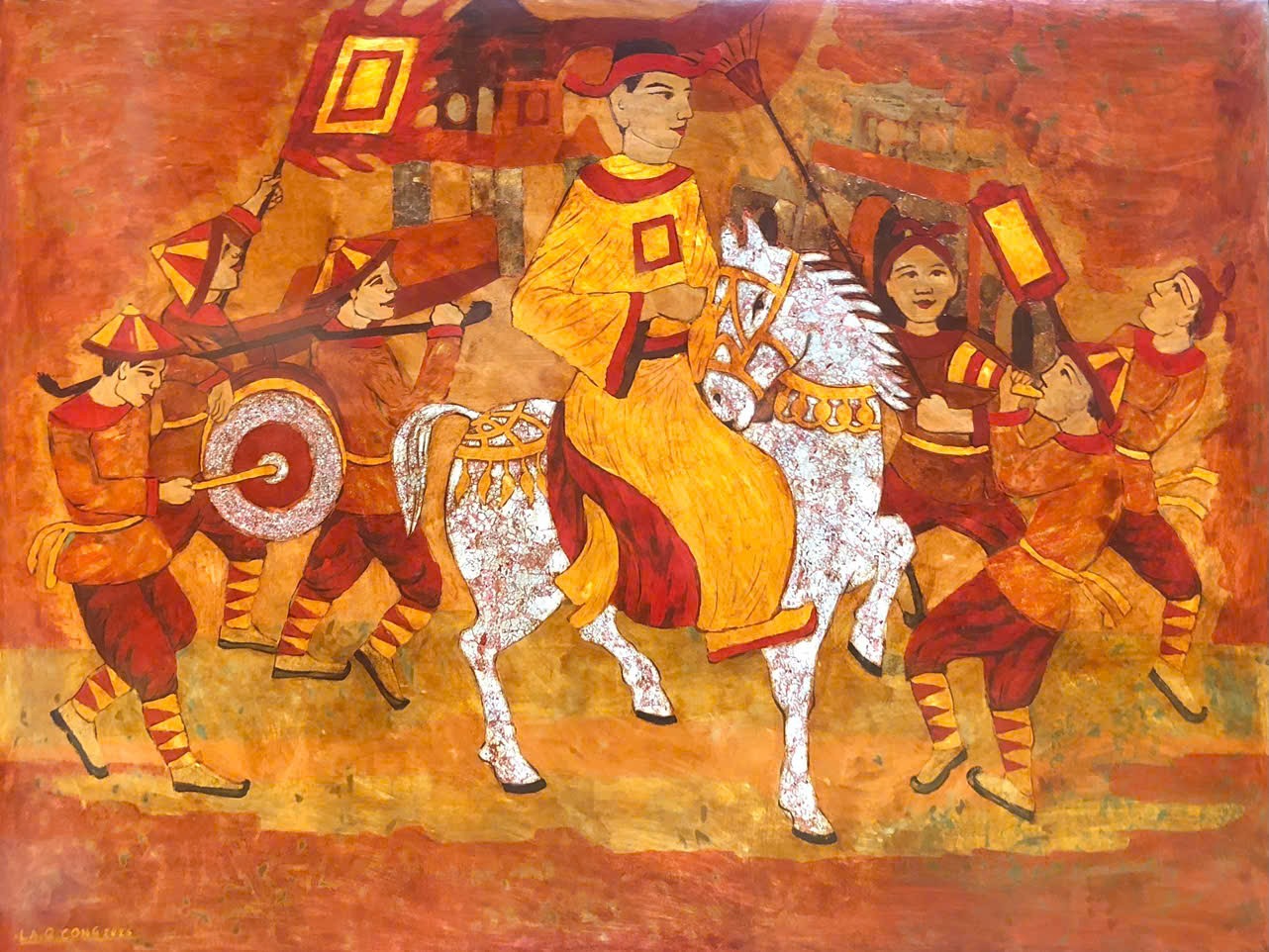 The Triumphal Return - Vietnamese Lacquer Painting by Artist Ngo Ba Cong
