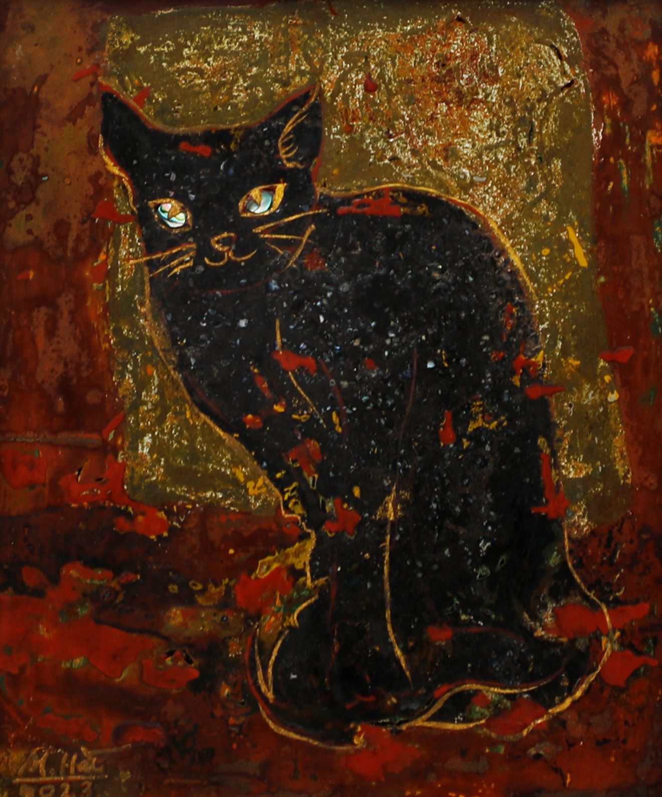Wait - Vietnamese Lacquer Painting by Artist Nguyen Minh Hai