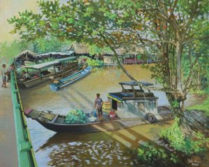 Wait - Vietnamese Oil Painting by Artist Tran Nam