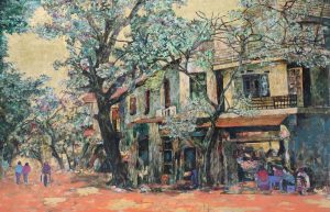 Warm Sunlight to Welcome Spring - Vietnamese Lacquer Painting by Artist Nguyen Van Nghia