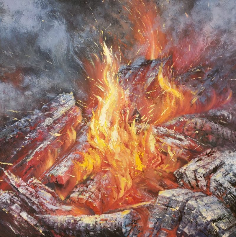 Warming Flame - Vietnamese Oil Painting by Artist Lam Xung