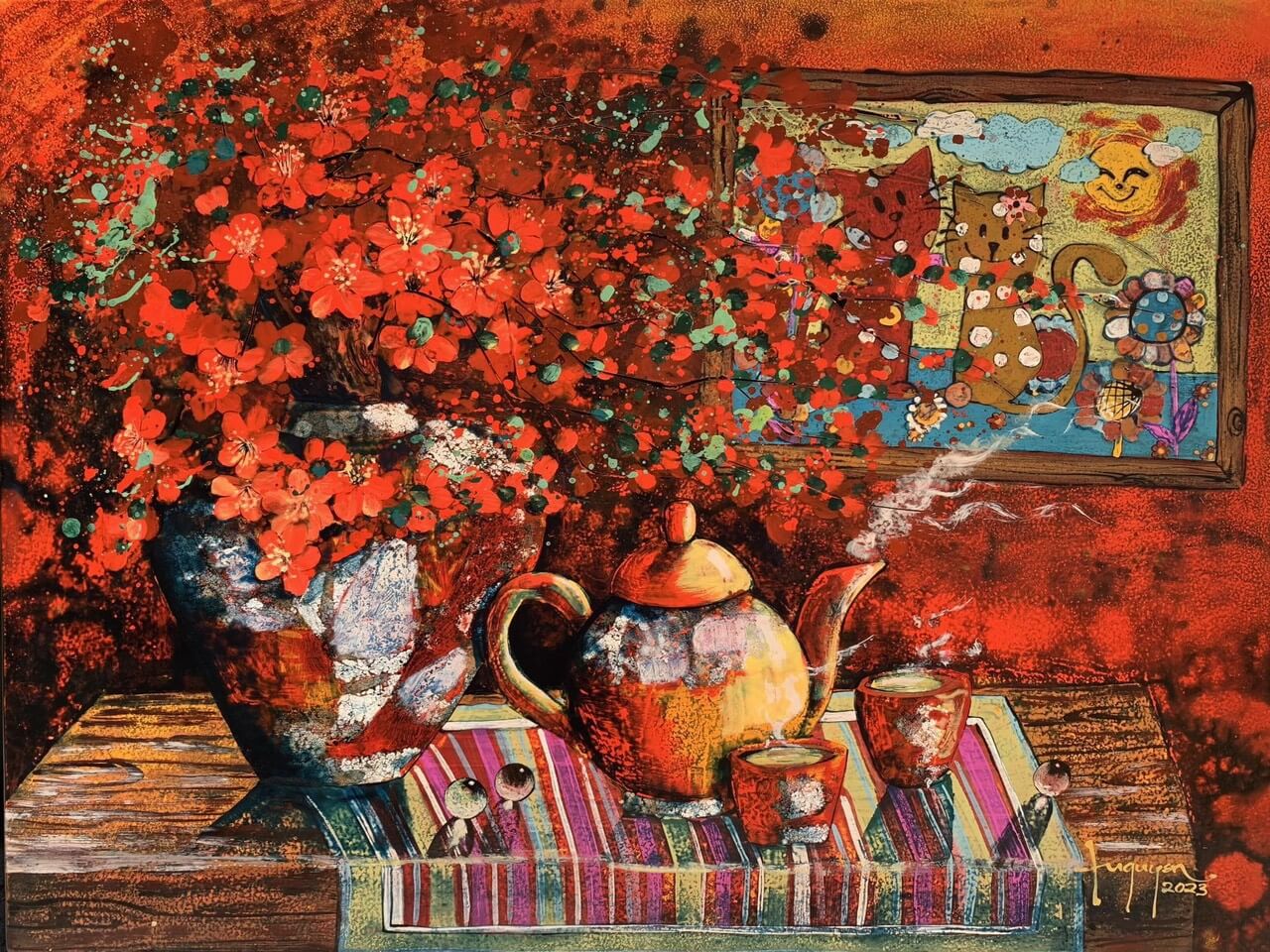 Welcome Spring Lacquer painting of artist Nguyen Tu Quyen