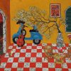 Welcome Spring - Vietnamese Lacquer Painting by Artist Nguyen Tuan Anh