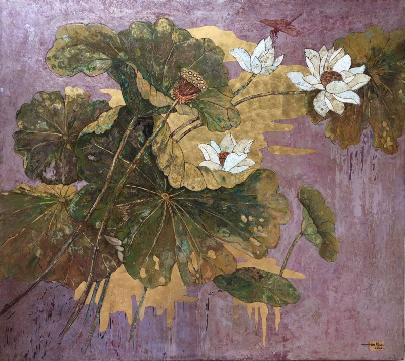 White Lotus 01 - Vietnamese Lacquer Paintings on Wood by Do Khai