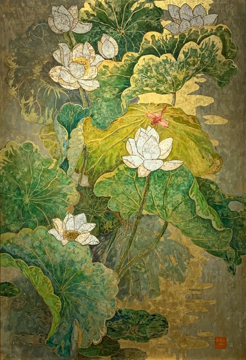 White Lotus 13 - Vietnamese Lacquer Paintings by Artist Do Khai