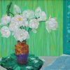 White Lotus 05 - Vietnamese Oil Paintings Flower by Artist Dinh Dong