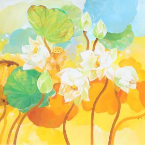 White Lotus I - Vietnamese Oil Paintings Flower by Artist An Dang