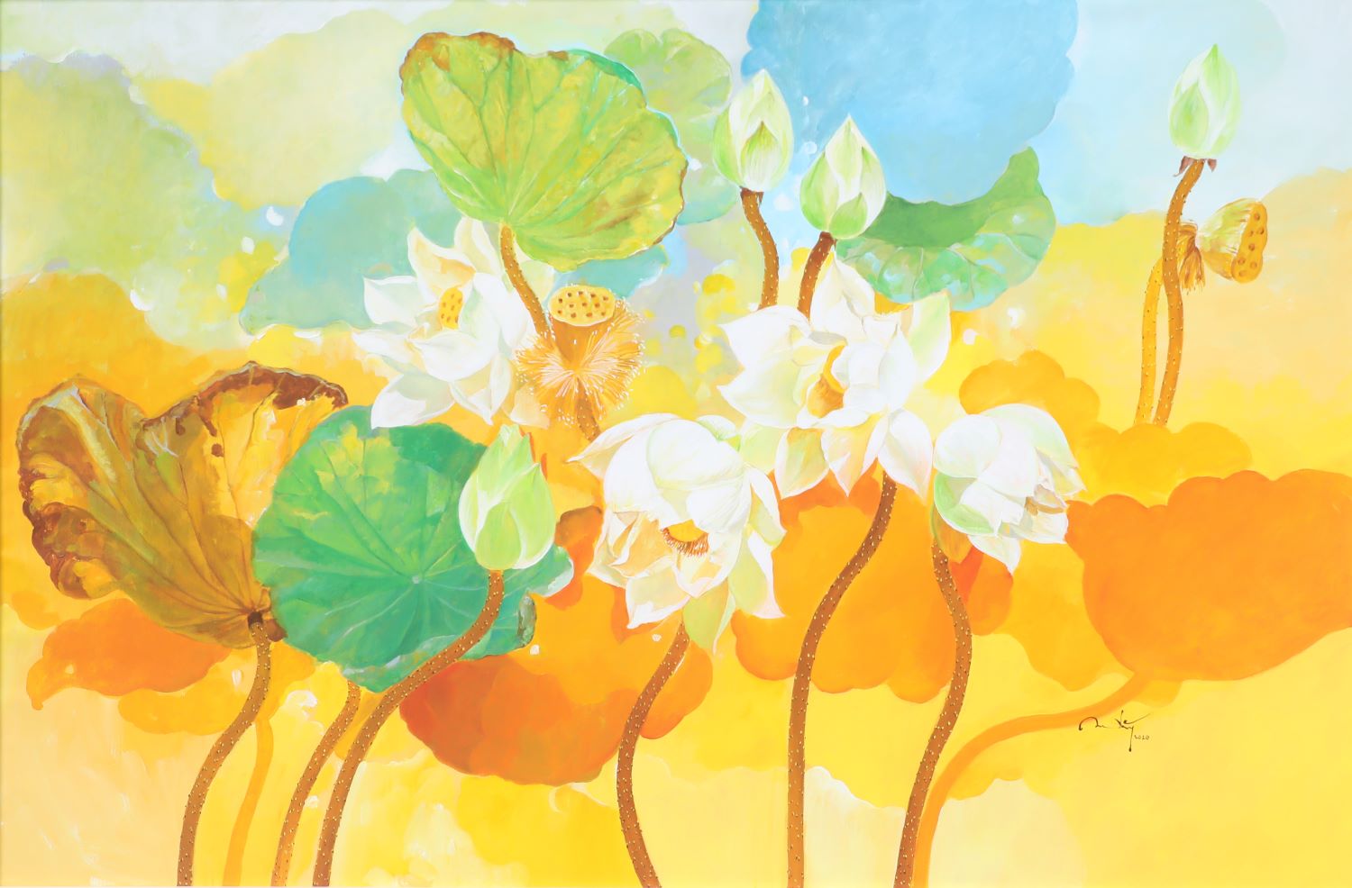 White Lotus I - Vietnamese Oil Paintings Flower by Artist An Dang