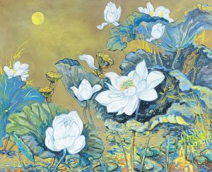 White Lotus - Vietnamese Oil Painting by Artist Le Ngoc Ly