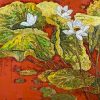White Lotus XIV - Vietnamese Lacquer Painting by Artist Do Khai