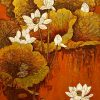 White Lotus XV - Vietnamese Lacquer Painting by Artist Do Khai