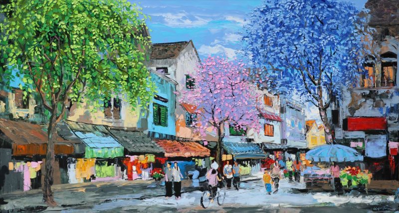 Windows of Old Houses - Vietnamese Oil Painting by Artist Giap Van Tuan