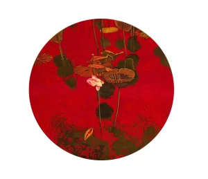 Heart of the Crimson Lotus - Lacquer Painting by Artist Nguyen Xuan Viet