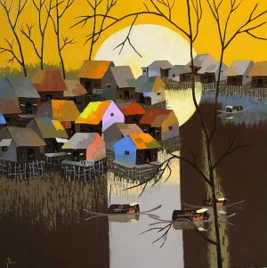 Little Hamlet - Vietnamese Acrylic Painting by Artist Nguyen Quy Tam