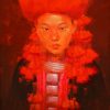 Red Dao Lady III Vietnamese Acrylic Painting by Artist Hoang Hoan
