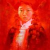 Red Dao Lady IV Vietnamese Acrylic Painting by Artist Hoang Hoan