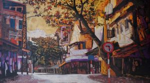Yellow Afternoon - Vietnamese Lacquer Painting by Artist Nguyen Binh Son
