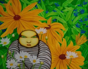 Yellow Flower - Vietnamese Oil Painting by Artist Truong Thien