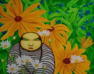 Yellow Flower - Vietnamese Oil Painting by Artist Truong Thien