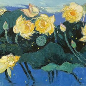Yellow Lotus - Vietnamese Oil Paintings by Artist Dang Dinh Ngo