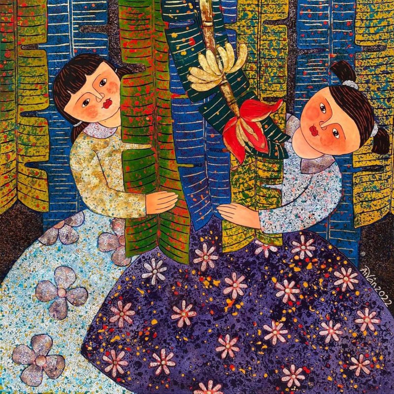 Youth - Vietnamese Lacquer Painting by Artist Chau Ai Van