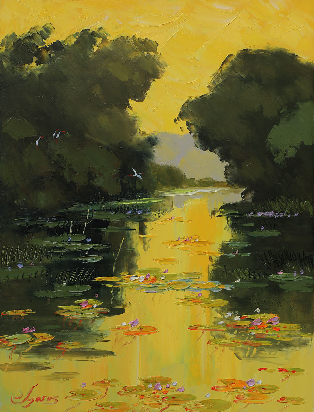 Pond in Autumn X - Vietnamese Oil Painting by Artist Dang Dinh Ngo