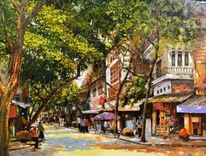 Autumn - Vietnamese Street Oil Painting by Artist Giap Van Tuan