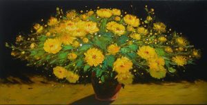 Autumn's Daisy - Vietnamese Oil Painting Still Life by Artist Dang Dinh Ngo