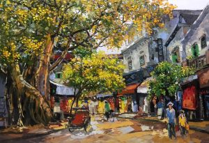 Banyan - Vietnamese Street Oil Painting by Artist Giap Van Tuan