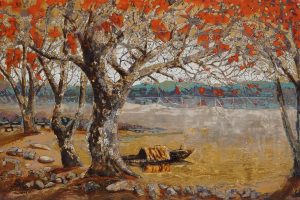 The Old Ferry Wharf - Vietnamese Lacquer Painting by Artist Nguyen Binh Son