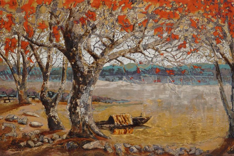 The Old Ferry Wharf - Vietnamese Lacquer Painting by Artist Nguyen Binh Son