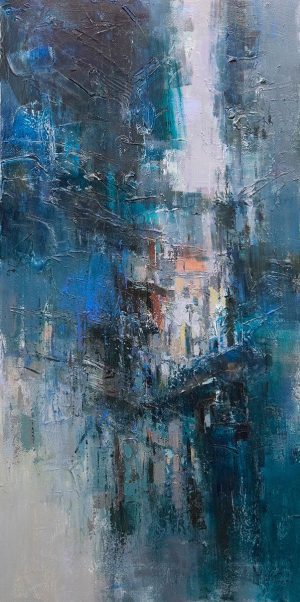 Blue Street - Vietnamese Oil Painting by Artist Pham Hoang Minh