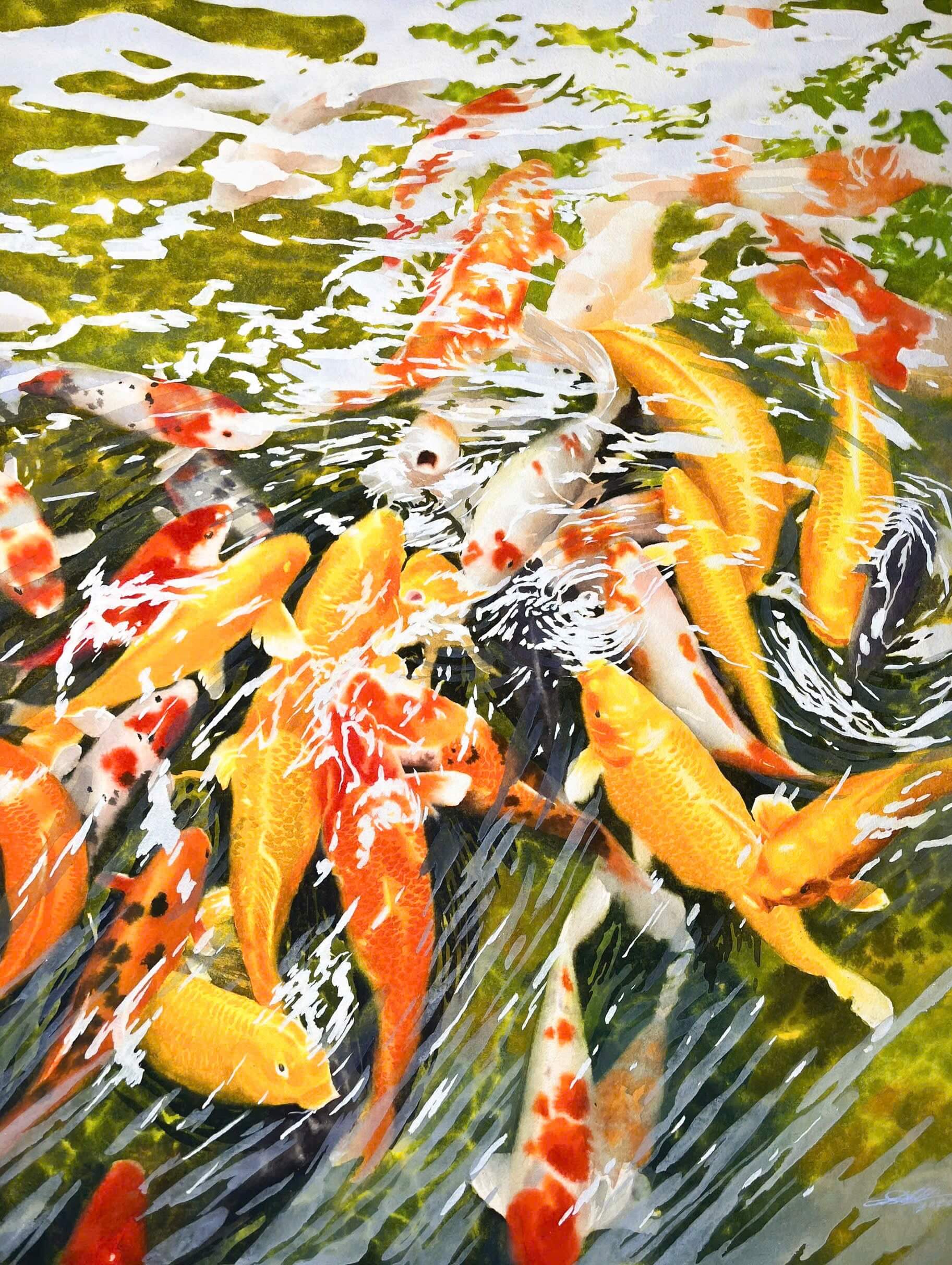 Fish and Water - Watercolour Painting By Artist Nguyen Dinh Lam
