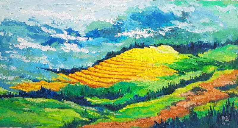 clouds over hoang lien son mountain range - vietnamese acrylic paintings