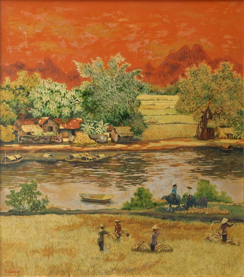 Countryside - Vietnamese Lacquer Paintings by Artist Chu Viet Cuong