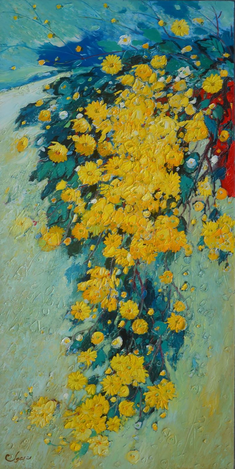 Daisies I - Vietnamese Oil Paintings by Artist Dang Dinh Ngo