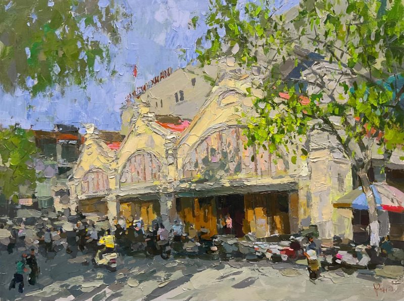 Dong Xuan Market - Vietnamese Oil Painting by Artist Pham Hoang Minh