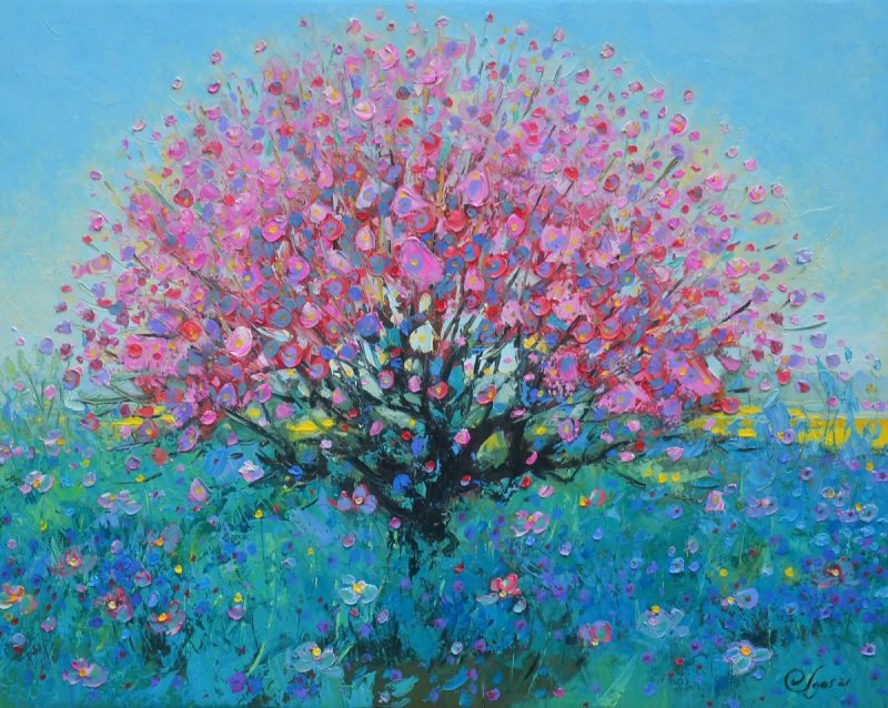 Garden in Spring I - Vietnamese Oil Paintings by Artist Dang Dinh Ngo