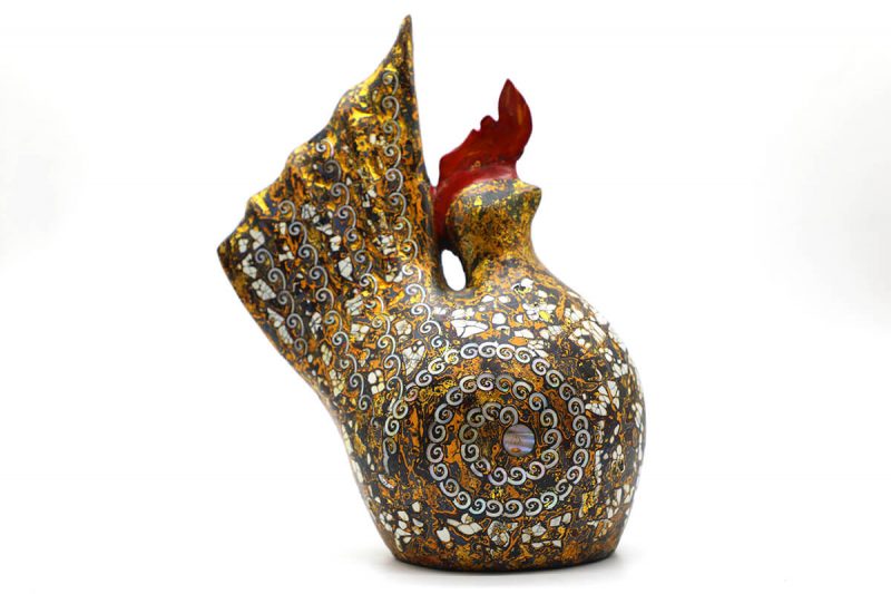Golden Cock III - Vietnamese Lacquer Artworks by Artist Nguyen Tan Phat