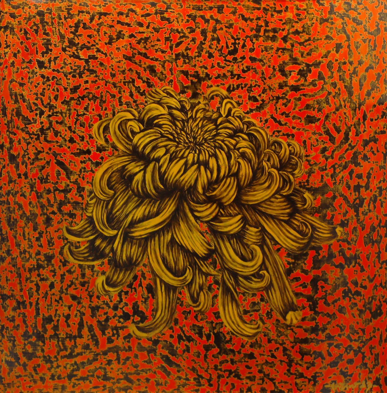 golden daisy - vietnamese lacquer painting by artist nam thanh trung