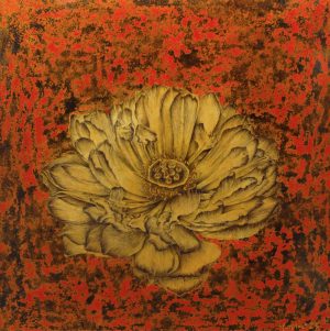 golden lotus II - vietnamese lacquer painting by artist nam thanh trung