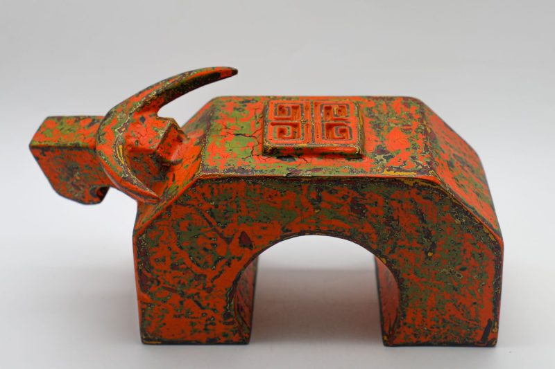 Gorgeous Gate-shaped Buffalo XII - Vietnamese Lacquer Artworks by Artist Nguyen Tan Phat