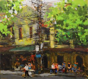 Hang Ca Street - Vietnamese Oil Paintings of Street by artist Pham Hoang Minh